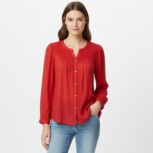 Nanette Lapore Button Front Blouse Women’s Size M Red Lightweight Long Sleeve